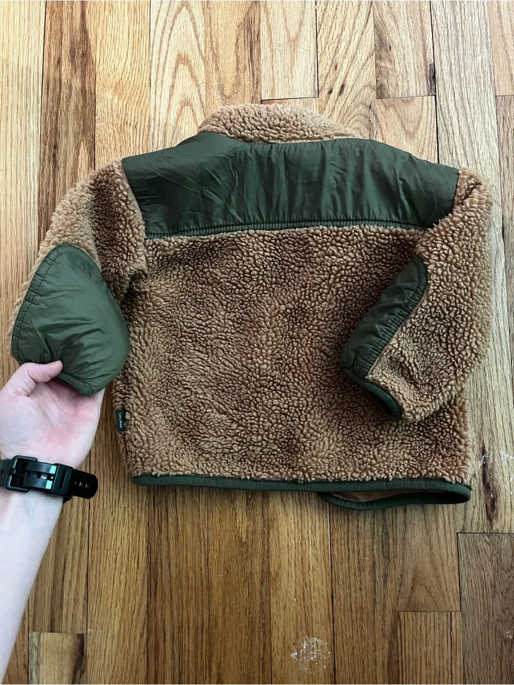GAP Baby Sherpa Jacket in Camel with Olive Accents 12-18 months